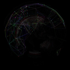 Poster - abstract render 3d generated geometry forms with lines connected them. detailed shapes composition w