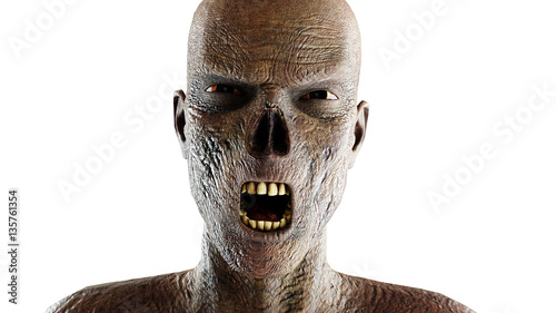 Zdjęcie XXL Zombie krzyczy. Ścieśniać. Izoluj na białym. 3d rendering.