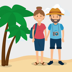 Sticker - people tourists avatars characters vector illustration design