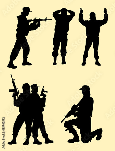 Beautiful female soldier gesture silhouette. Good use for symbol, logo ...