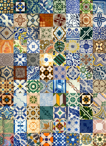 Naklejka - mata magnetyczna na lodówkę Collage of ceramic tiles from Portugal