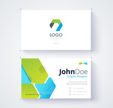 Green And Blue Graphic Business Card Template. Card Design.