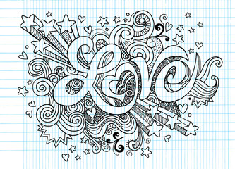 Love hand lettering and doodles elements sketch background.Vecto