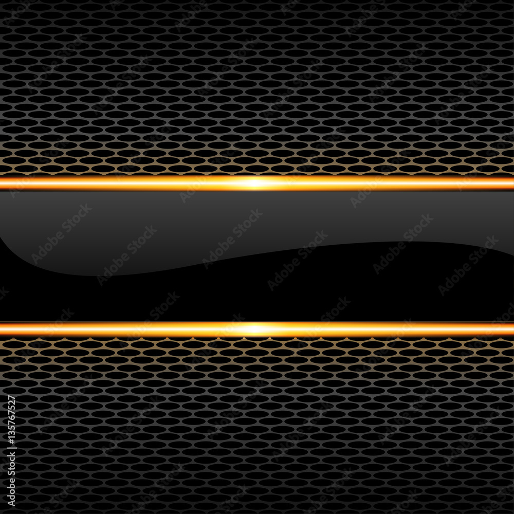 Abstract black glossy banner gold line on honeycomb mesh pattern design ...