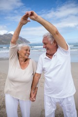 Wall Mural - Senior couple having fun together at beach