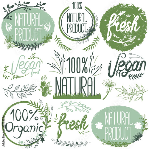 Fotografie, Obraz Natural organic labels. Organic food stickers and elements.