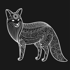 Wall Mural - stylized fox in doodles. Pattern style zentangle. Vector sketch for tattoo. Blackboard and white. Coloring page for adult