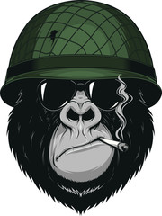 Monkey soldier with a cigarette