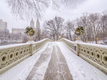 Bow Bridge Central Park During Snow Storm
