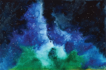 Wall Mural - watercolor vector universe sky, stars, deep space violet, blue, fantasy background