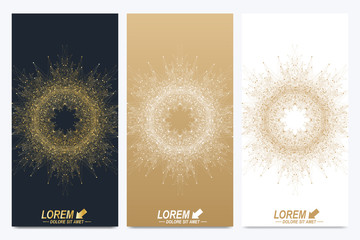 Poster - Modern set of vector flyers. Geometric abstract presentation with golden mandala. Molecule and communication background for medicine, science, technology, chemistry.