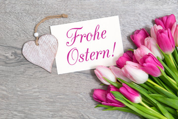  Tulpen und Karte: Frohe Ostern!