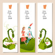 Set of universal bookmarks with princess, knight and dragons. Diada de Sant Jordi (the Saint George’s Day). Congratulations. Template. 