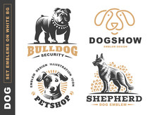 Set Logo Illustration Dog, Pet Emblem Design On White Background