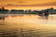 Boat on Yellow Water billabong at dawn, Northern Territories, Australia