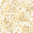 © Svetlana - Vector gold pattern on white background with line hand drawing fantastic flowers and leaves