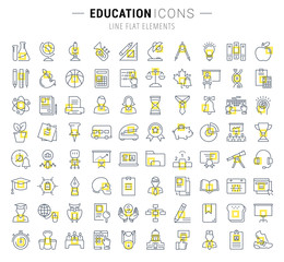 Canvas Print - Set Vector Flat Line Icons Education