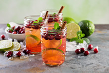 Refreshing Winter Drink With Lime And Cranberry