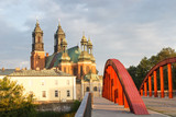 Fototapeta  - Poznan, Poland - June 29, 2016: Old bridge and cathedral church in polish town Poznan