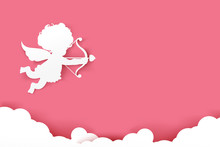 Cupid Holding Arrow With Shadow On Pink Background With Copyspac