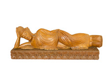 Buddha Wooden Carving. Thai Style Wooden Carving On White Background.