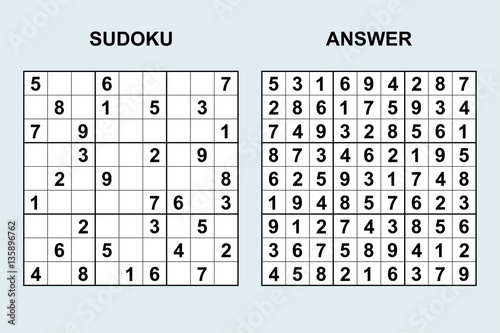 Vector sudoku with answer 44. Puzzle game with numbers. - Buy this