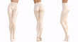 Set sexy slim female legs latex pantyhose. Conceptual fashion art. Shiny stockings. Seductive candid pose. Photorealistic 3D render illustration. Isolate. Studio, high key.