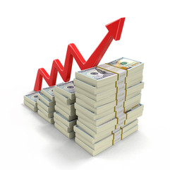 Poster - Pile of Dollars and arrow. Image with clipping path