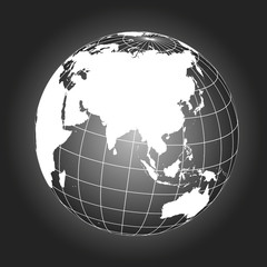 Wall Mural - Asia map in balck and white. Vector map earthglobe worldmap