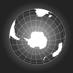 Wall Mural - Antarctica and South Pole map in black and white. Vector map earthglobe worldmap