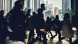 © Doug Armand - Commuters in Wan Chai using a Pedestrian crossing in the rush hour over Gloucester Rd, Hong Kong