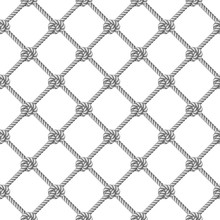 Seamless Pattern, Background, Gray Rope Woven In The Form Fishing Net, Isolated On White  Background
