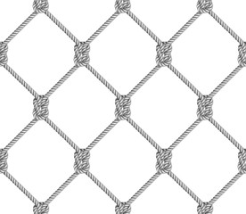 Wall Mural - Seamless pattern, background, gray rope woven in the form fishing net, isolated on white  background