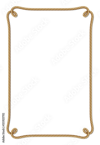 Cuadros en Lienzo Yellow rope woven vector border with rope knots, vertical vector frame, isolated