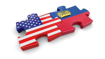 Poster - USA and Liechtenstein puzzle from flags. Image with clipping path
