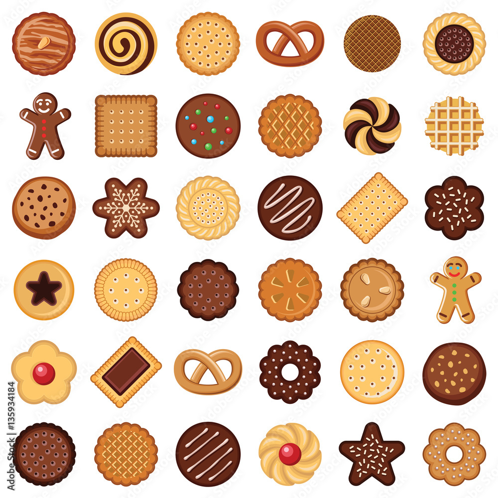 Cookie and biscuit icon collection - vector color illustration - obrazy, fototapety, plakaty 