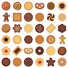 Cookie And Biscuit Icon Collection - Vector Color Illustration