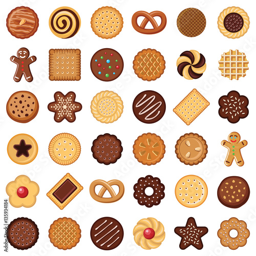 Fotografía Cookie and biscuit icon collection - vector color illustration