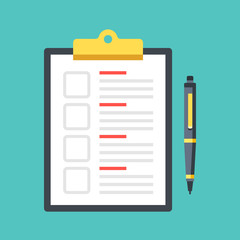 Poster - checklist with checkboxes and pen. clipboard with document and check boxes. top view. premium qualit