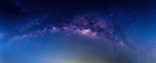 Landscape With Milky Way Galaxy. Night Sky With Stars.