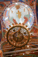 Chandelier under dome inside the Transfiguration Cathedral  of t