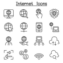 Wall Mural - Internet icon set in thin line style