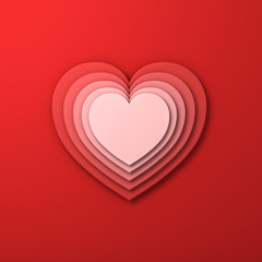 Aufkleber - Red layer hearts valentines day card background with shadow 3D rendering