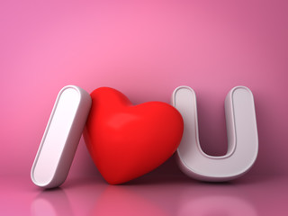 Aufkleber - 3d I love you concept with red heart on pink background with reflection, valentines day background 3D rendering