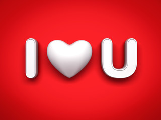 Aufkleber - 3d I love you concept with white heart on red background with shadow, valentines day background 3D rendering