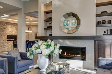 Wall Mural - Chic living room filled with gas fireplace