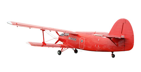 Wall Mural - Red airplane biplane with piston engine