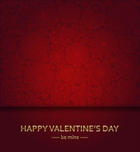 Valentines Day Greeting Card With Many Ornate Elements. Vector Illustration.
