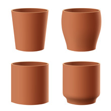 Vector Set Of Realistic Isolated Brown Flower Pot On White Background.