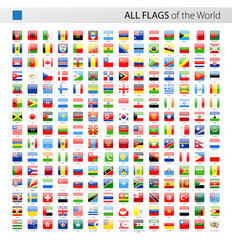 Wall Mural - All World Square Glossy Vector Flags - Collection